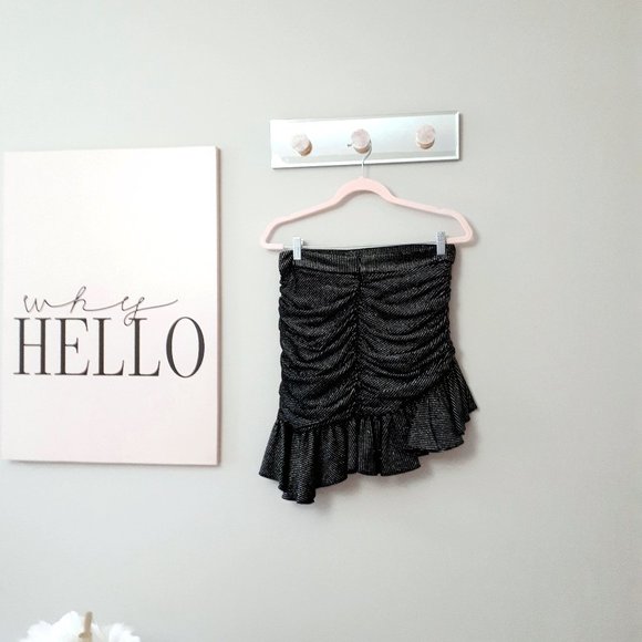 NWT Zara black & silver sparkly ruched mini skirt - Picture 9 of 11